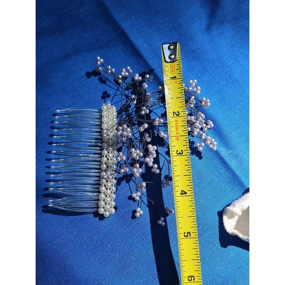Vintage Pearl Spray Hair Comb Bridal‎ Baby's Breath Headpiece Wedding Lavender